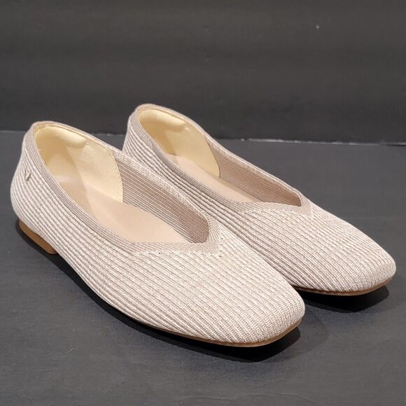 Vivaia Margot 2.0 Square Toe V Cut Ballet Flats Size 37.5 US 7 Oatmilk Tan Beige - Picture 1 of 16
